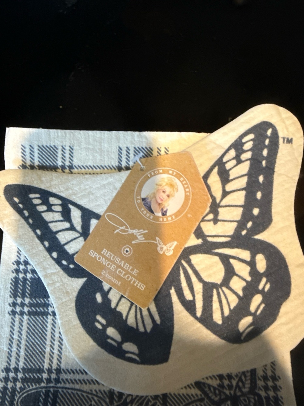 Dolly Parton Reusable Sponge Cloths - Cream and Navy Butterfly Design
